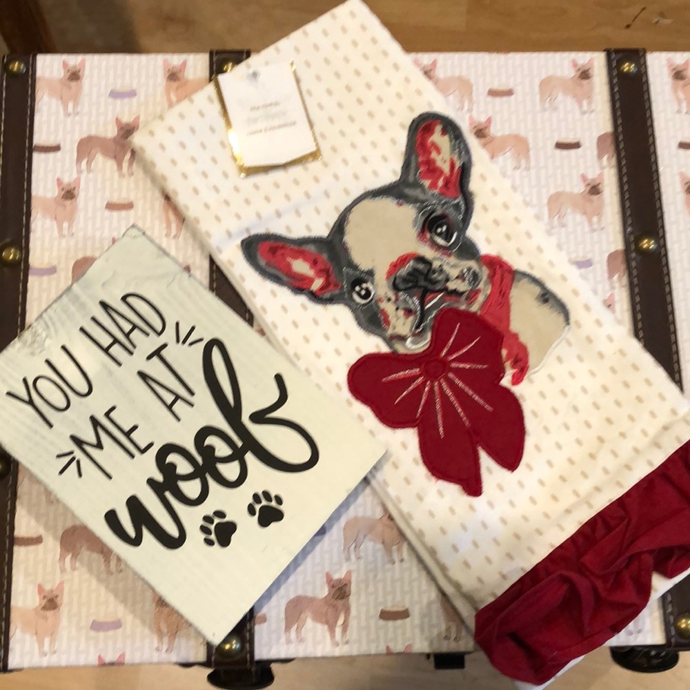 French Bulldog Christmas kitchen towel. NWT